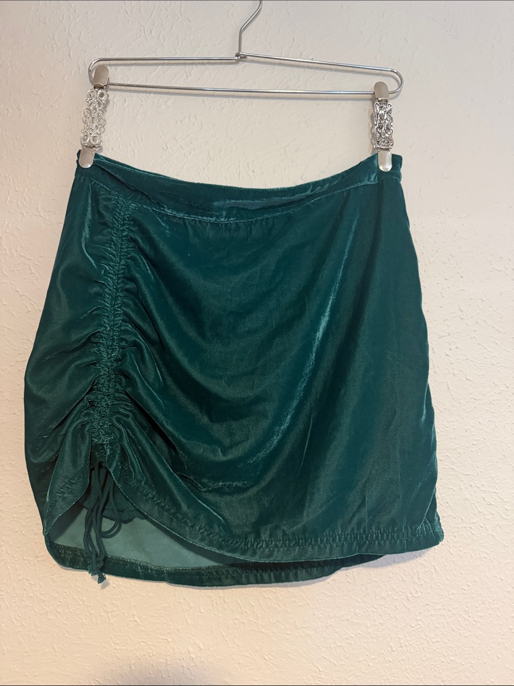 Free People Emerald Green Velvet Ruched Mini Skirt